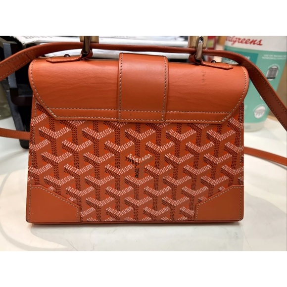 Goyard Mini Orange Structured Saigon Top Handle Bag Coated Canvas w/Leather - Picture 4 of 16